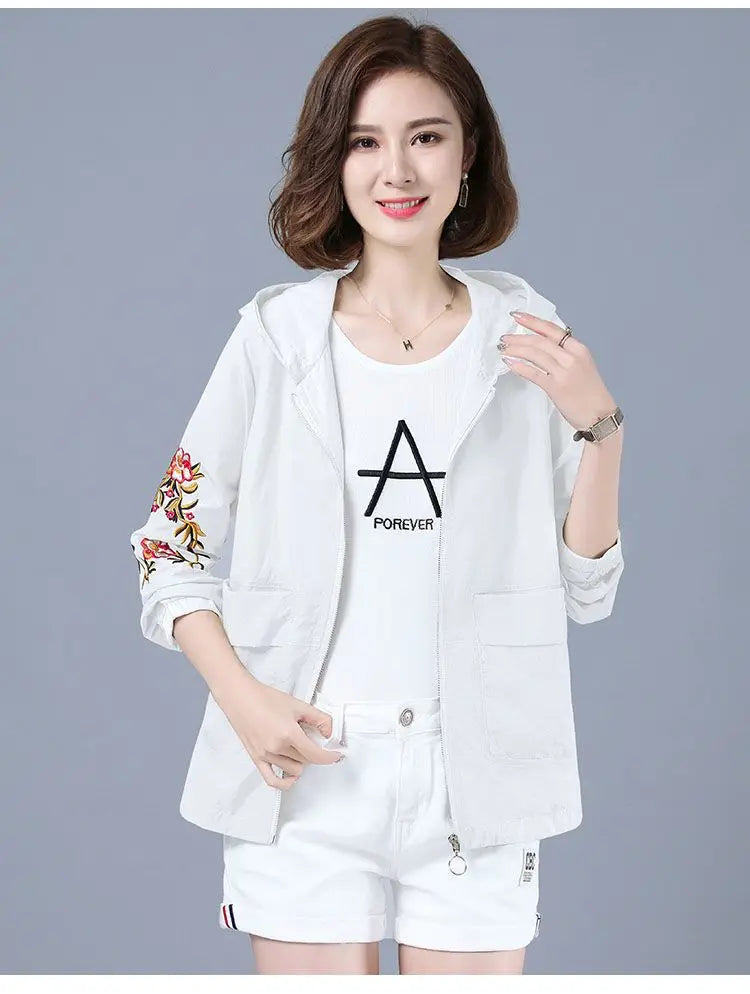 Summer Jackets For Women 2025 Outerwears Cool Thin Coat Middle Aged Mother Clothes Korea Fashion Women's Clothing Embroidery