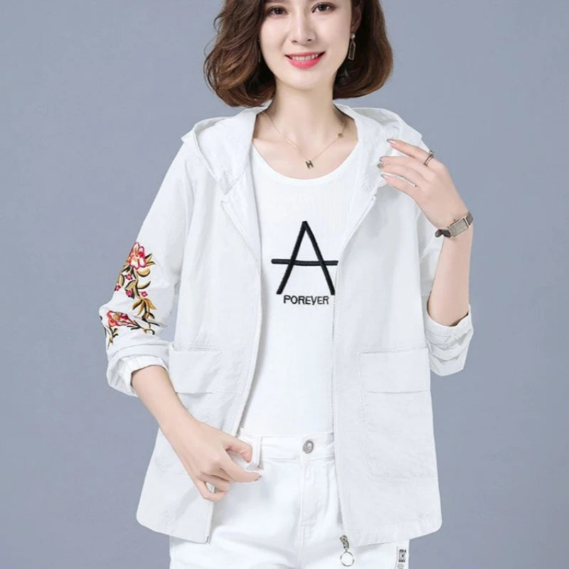 Summer Jackets For Women 2025 Outerwears Cool Thin Coat Middle Aged Mother Clothes Korea Fashion Women's Clothing Embroidery