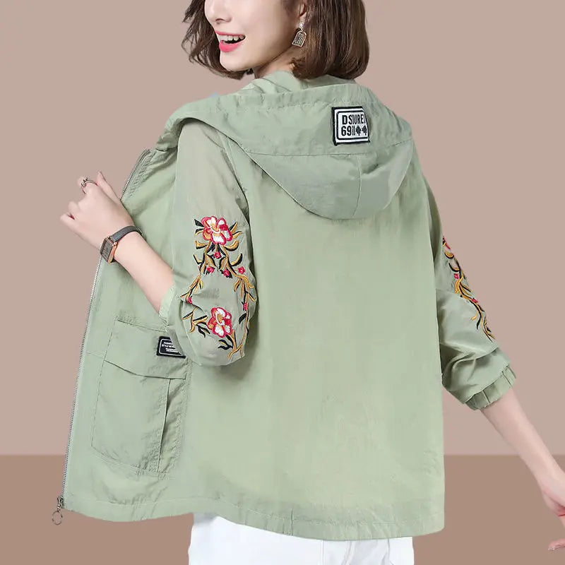 Summer Jackets For Women 2025 Outerwears Cool Thin Coat Middle Aged Mother Clothes Korea Fashion Women's Clothing Embroidery