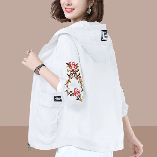 Summer Jackets For Women 2025 Outerwears Cool Thin Coat Middle Aged Mother Clothes Korea Fashion Women's Clothing Embroidery